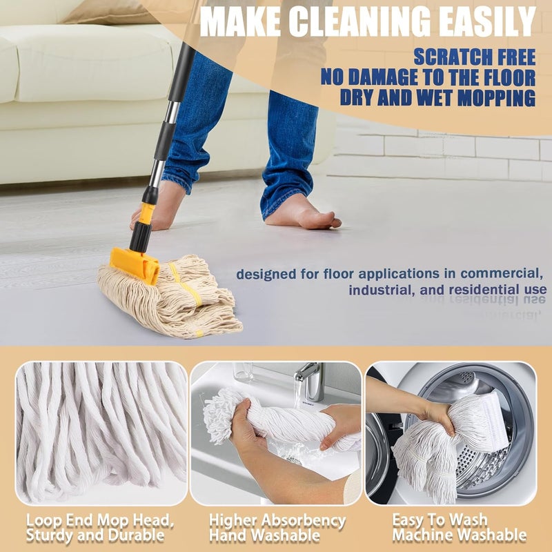 Hakfhsd 2 Pack 20oz Heavy Duty Commercial Industrial Cotton Mop Replacements Head with Long Handle, Loop-End String Wet Mop Refills, Applies to Garage, Workshop and Warehouse Floor Cleaning - Image 5